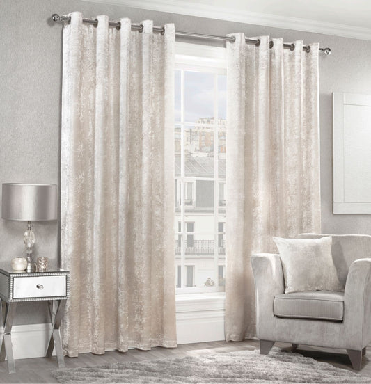 Alan Symonds Crushed Velvet Eyelet Curtains - Cream