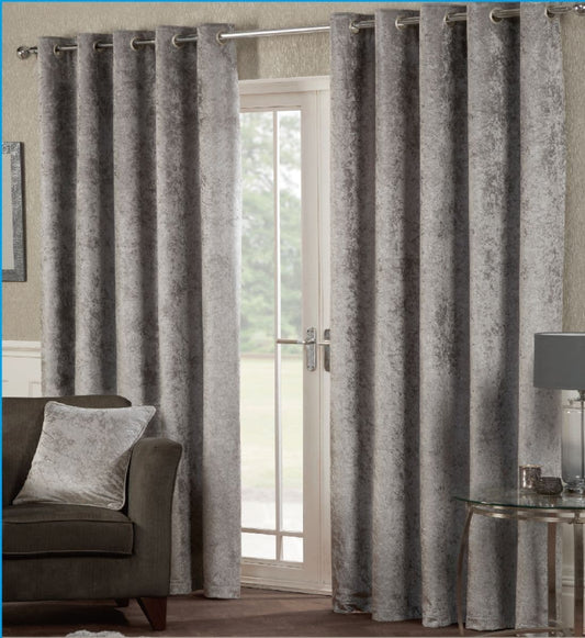 Alan Symonds Crushed Velvet Eyelet Curtains - Silver