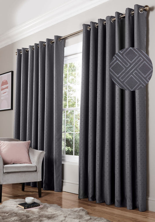 Alan Symonds Diamond Eyelet Curtains - Charcoal