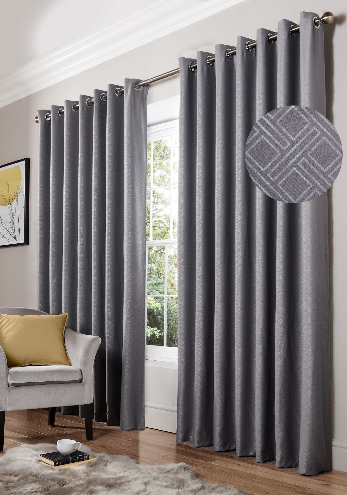 Alan Symonds Diamond Eyelet Curtains - Silver