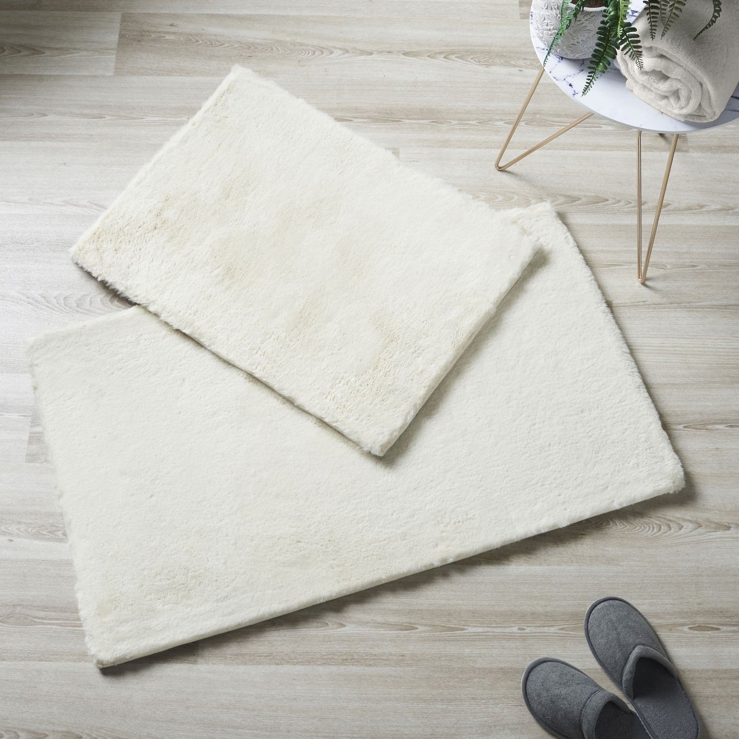 Alan Symonds Faux Rabbit Fur 2-Piece Bath Mat Set - Ivory