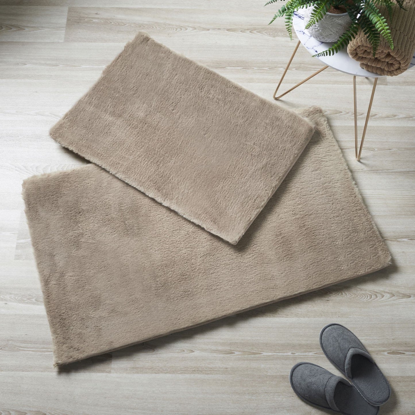 Alan Symonds Faux Rabbit Fur 2-Piece Bath Mat Set - Mink