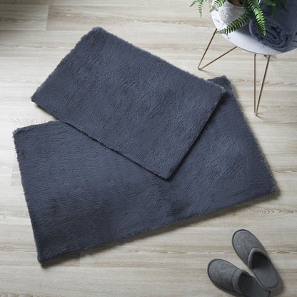Alan Symonds Faux Rabbit Fur 2-Piece Bath Mat Set - Silver