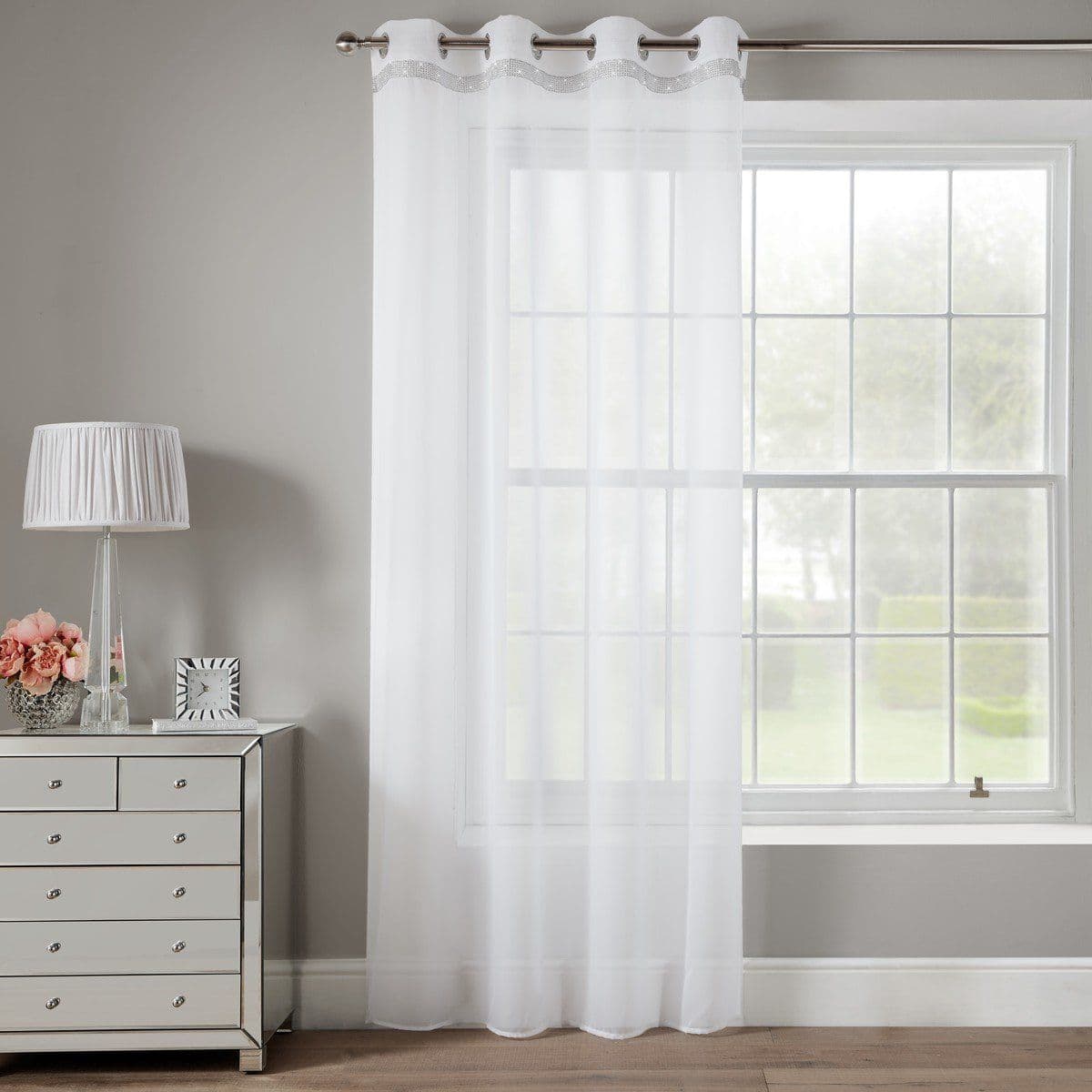 Alan Symonds Glitter Eyelet Voile Panel - White