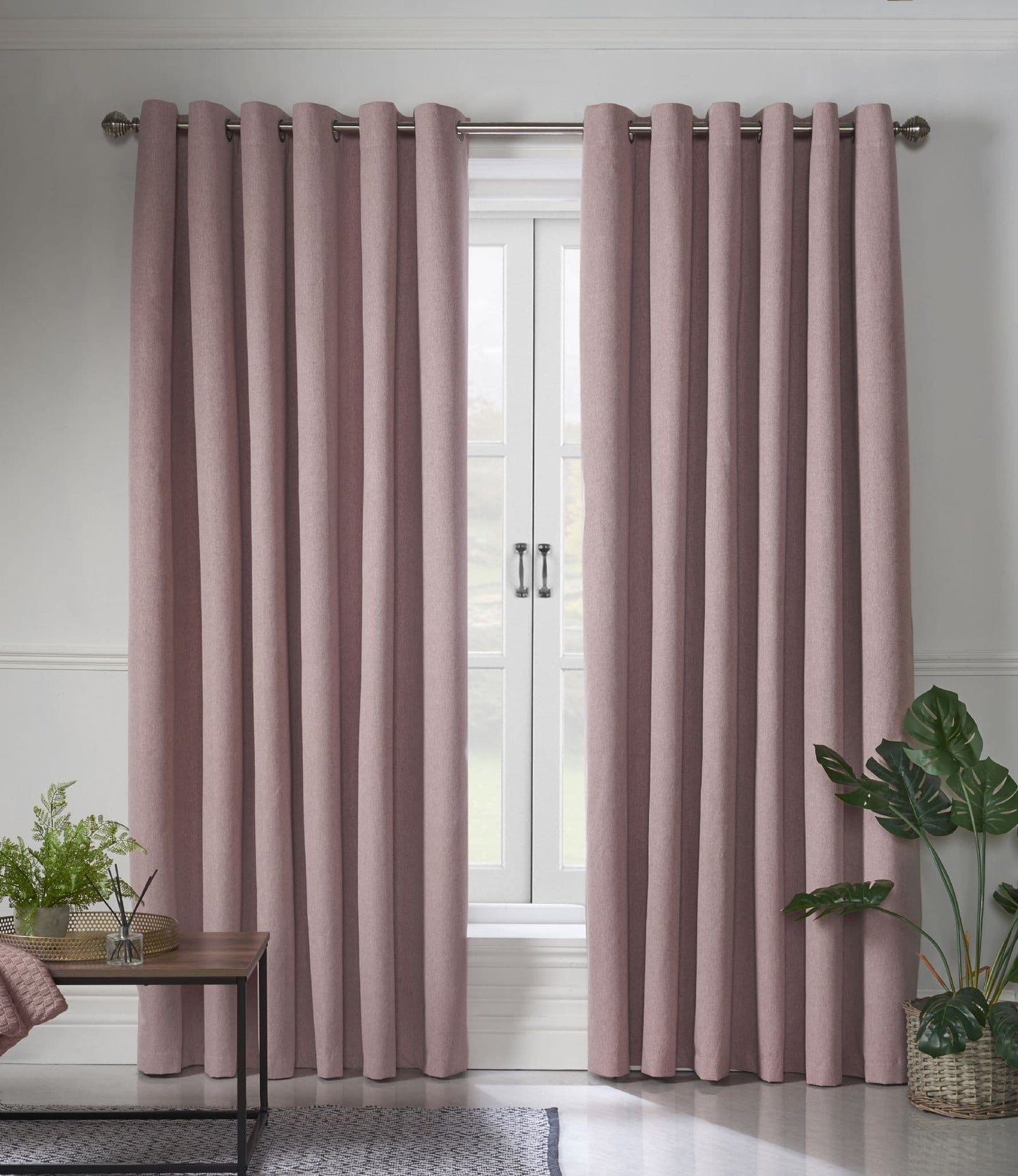 Alan Symonds Linen Look Blackout Eyelet Curtains - Blush