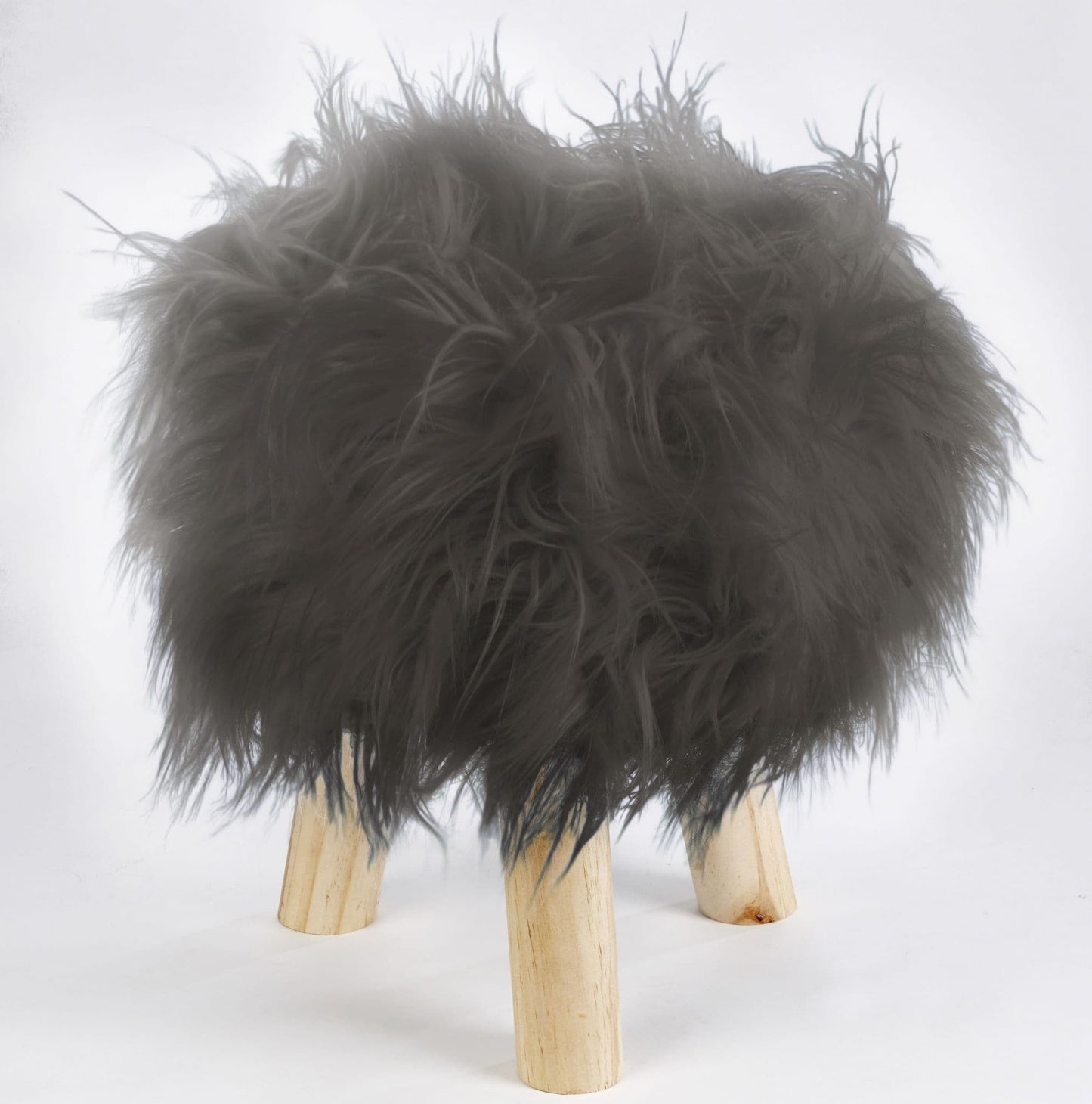 Alan Symonds Mongolian Faux Fur Footstool - Charcoal
