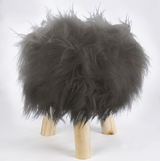 Alan Symonds Mongolian Faux Fur Footstool - Charcoal