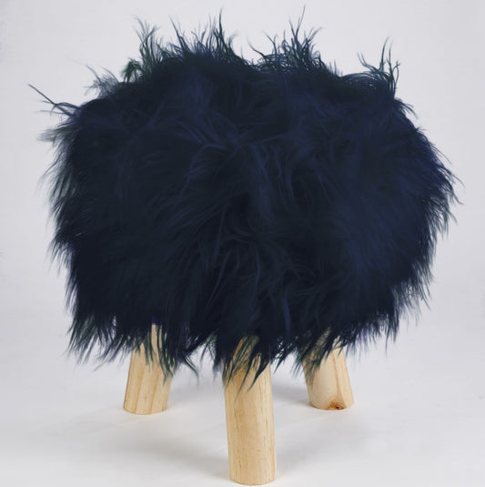 Alan Symonds Mongolian Faux Fur Footstool - Navy