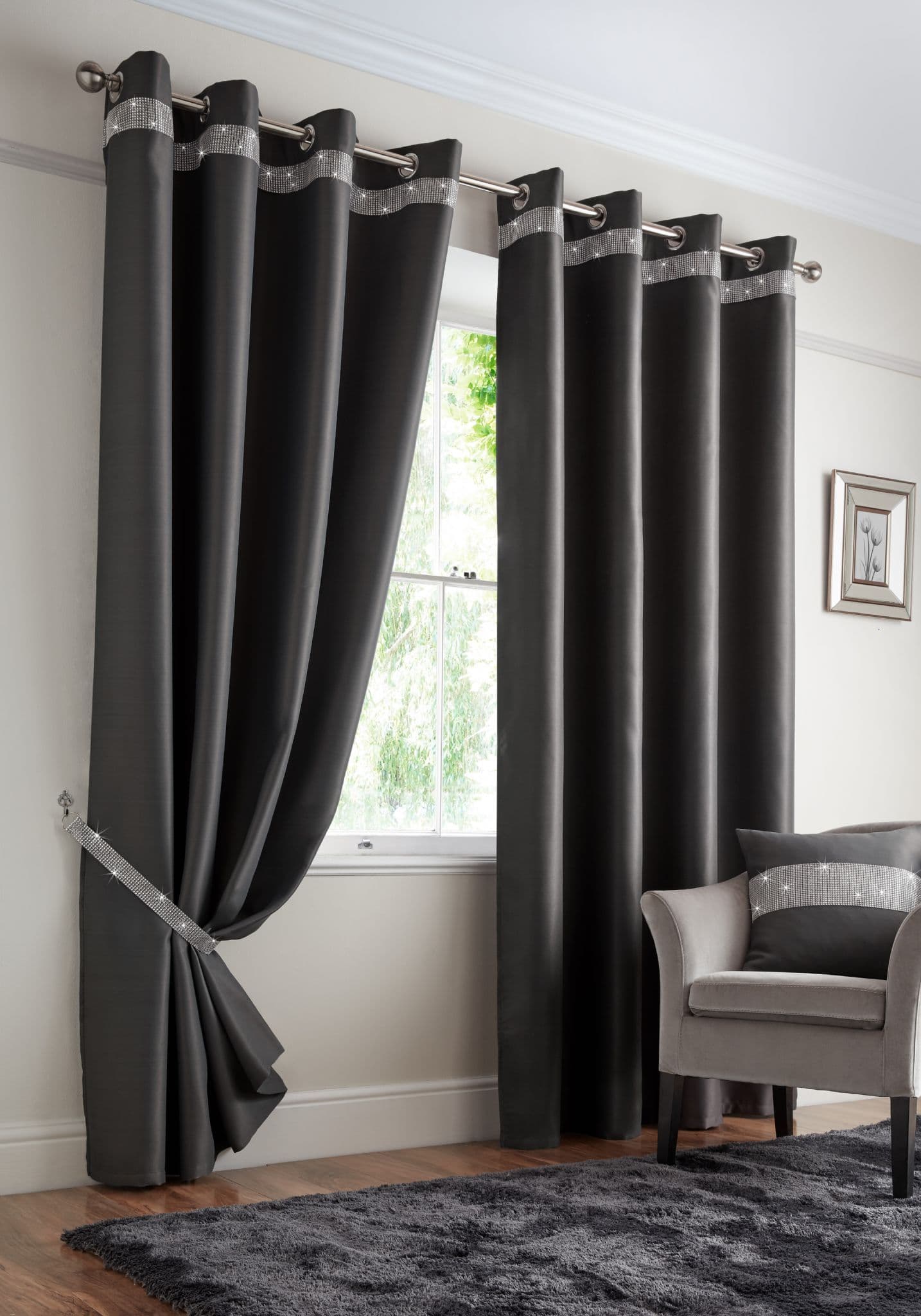 Alan Symonds Palace Eyelet Curtains - Charcoal