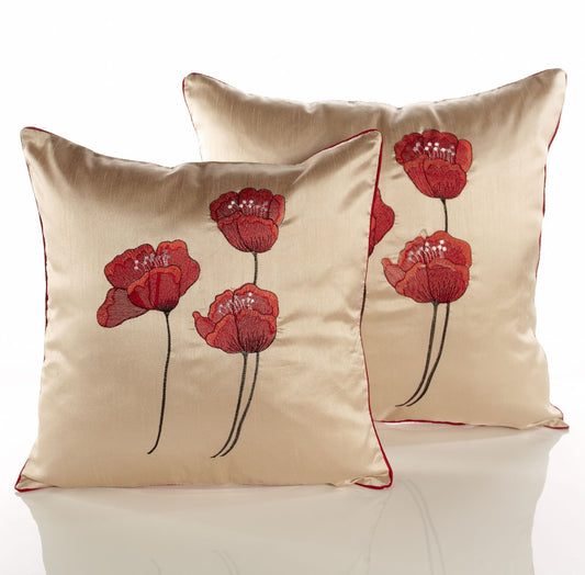 Alan Symonds Poppies Filled Cushion - Cream