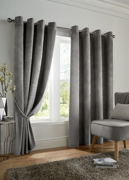 Alan Symonds Velvet Blackout Eyelet Curtains - Silver