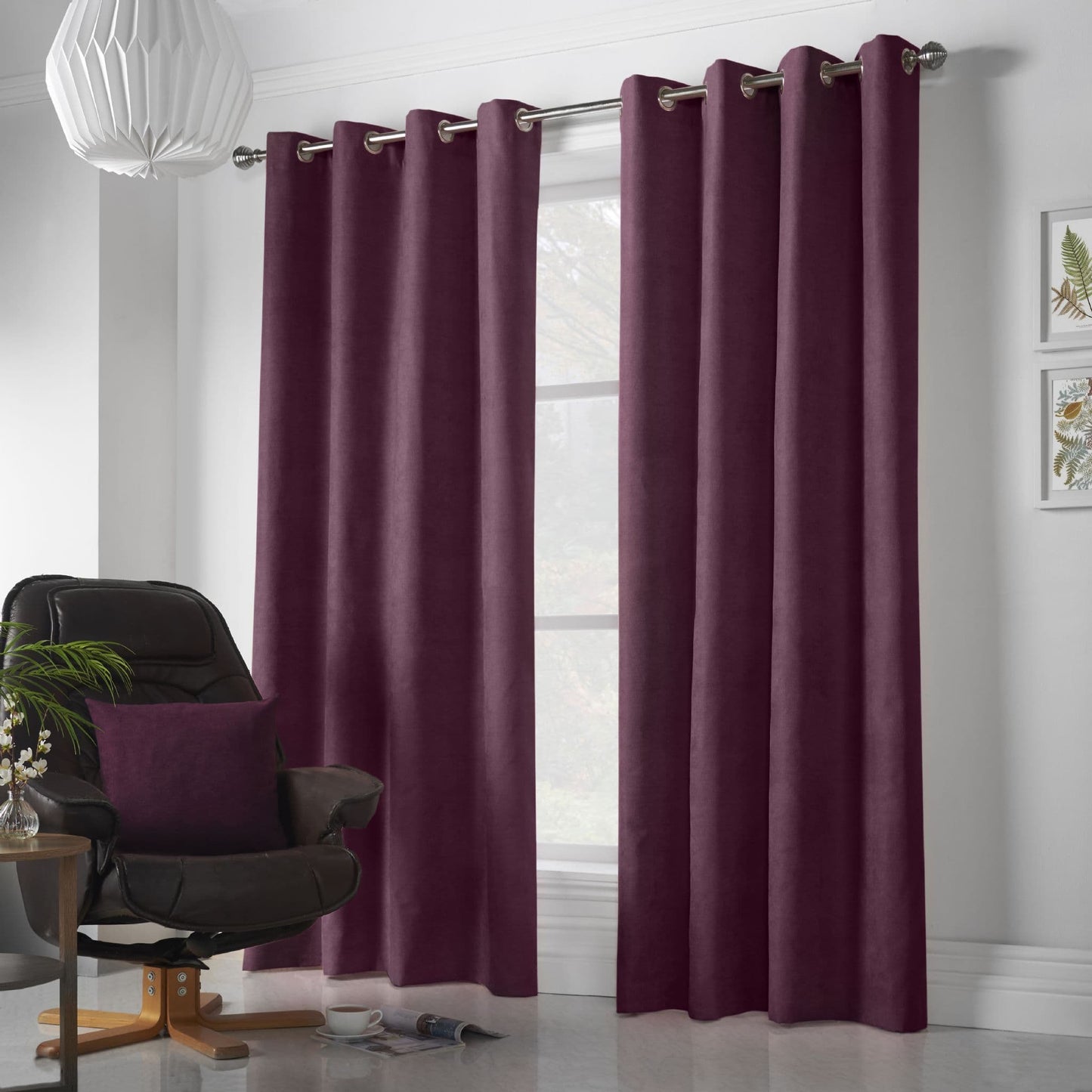 Alan Symonds Velvet Chenille Eyelet Curtains - Aubergine