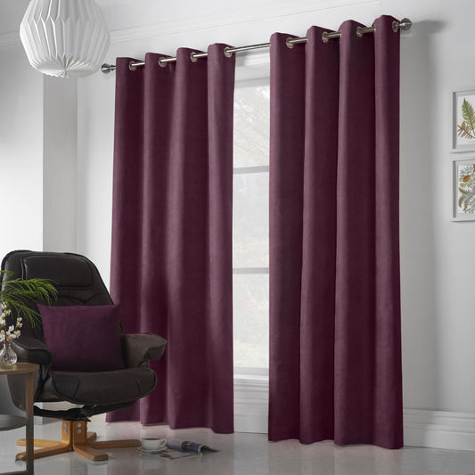 Alan Symonds Velvet Chenille Eyelet Curtains - Aubergine