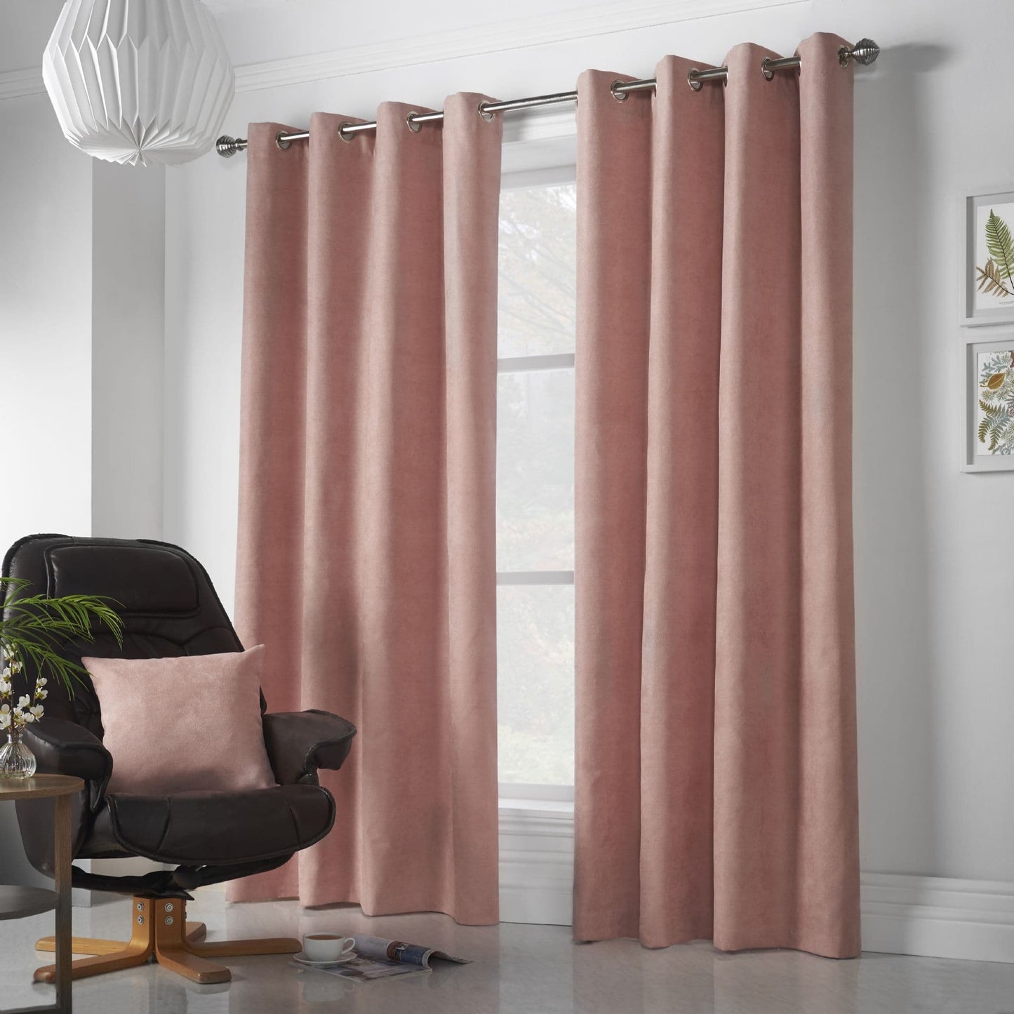 Alan Symonds Velvet Chenille Eyelet Curtains - Blush