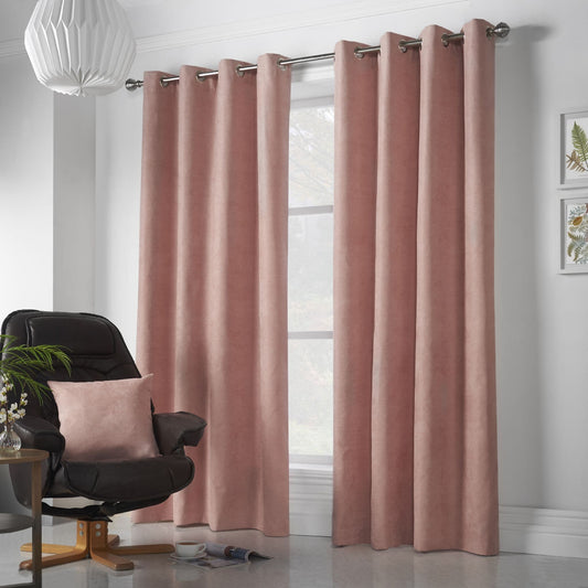 Alan Symonds Velvet Chenille Eyelet Curtains - Blush