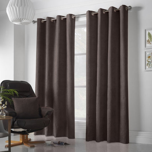 Alan Symonds Velvet Chenille Eyelet Curtains - Chocolate