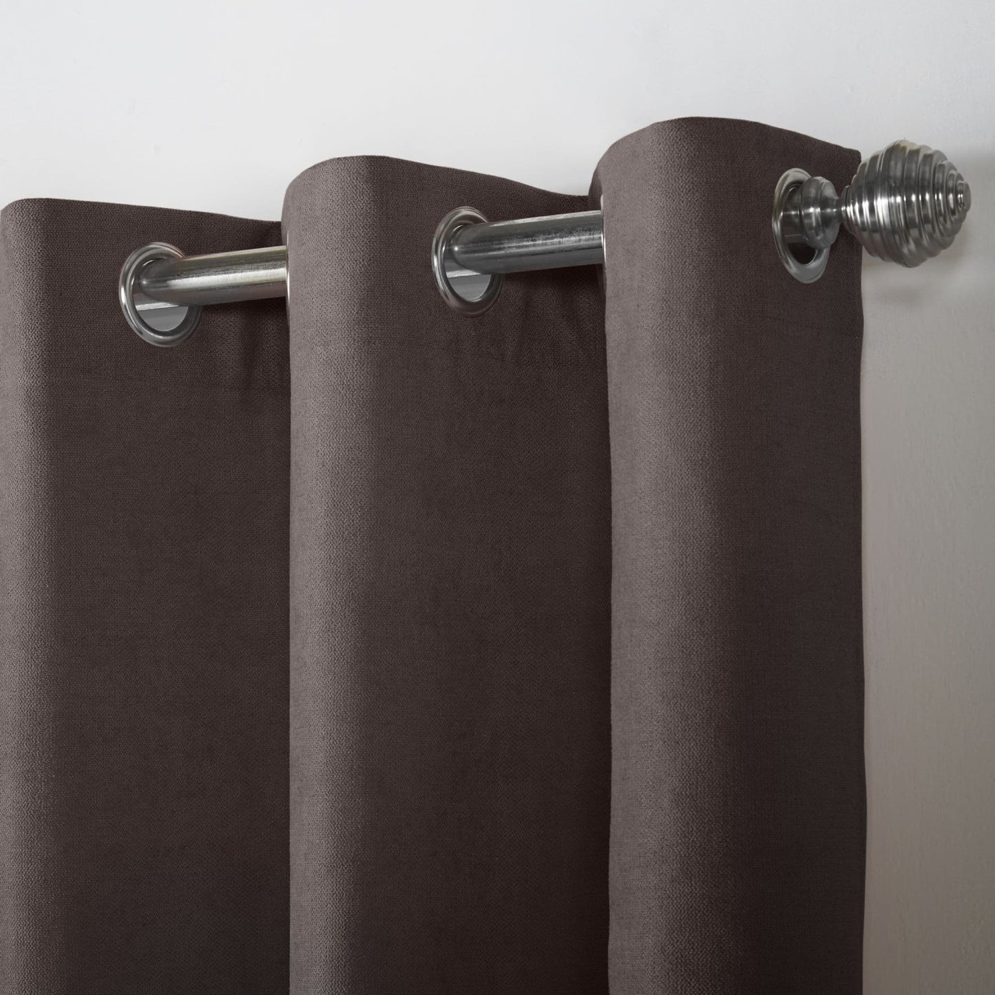 Alan Symonds Velvet Chenille Eyelet Curtains - Chocolate