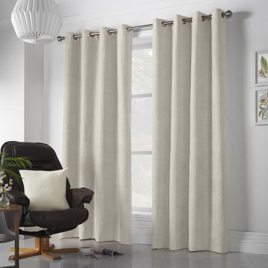 Alan Symonds Velvet Chenille Eyelet Curtains - Cream