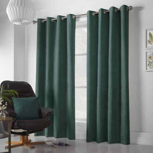 Alan Symonds Velvet Chenille Eyelet Curtains - Green