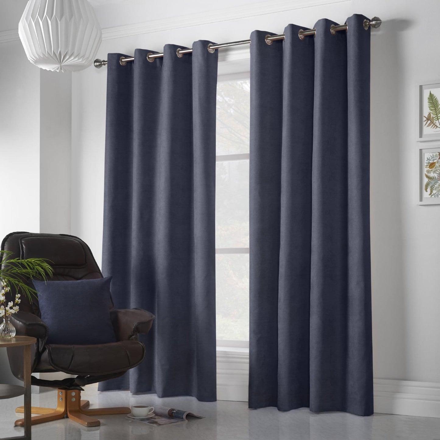 Alan Symonds Velvet Chenille Eyelet Curtains - Navy
