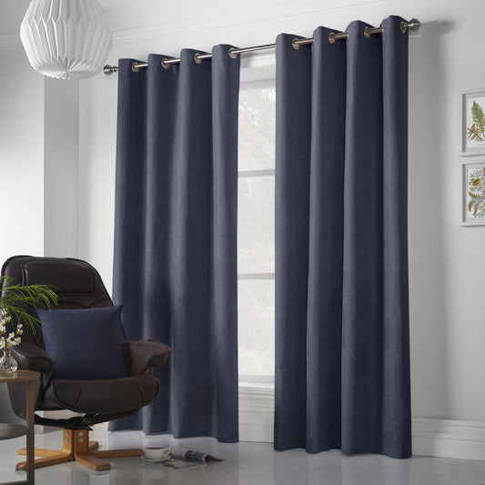 Alan Symonds Velvet Chenille Eyelet Curtains - Navy