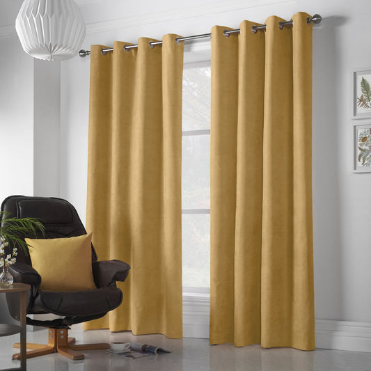Alan Symonds Velvet Chenille Eyelet Curtains - Ochre