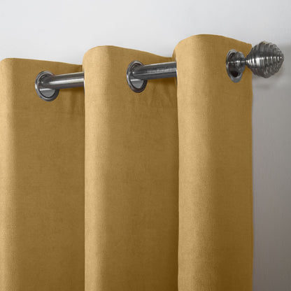Alan Symonds Velvet Chenille Eyelet Curtains - Ochre