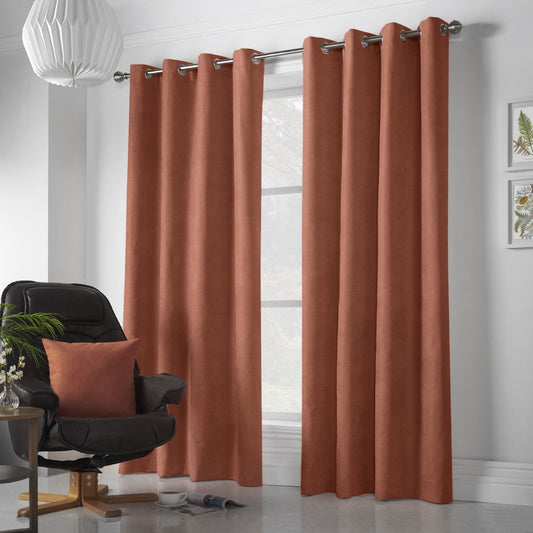 Alan Symonds Velvet Chenille Eyelet Curtains - Orange