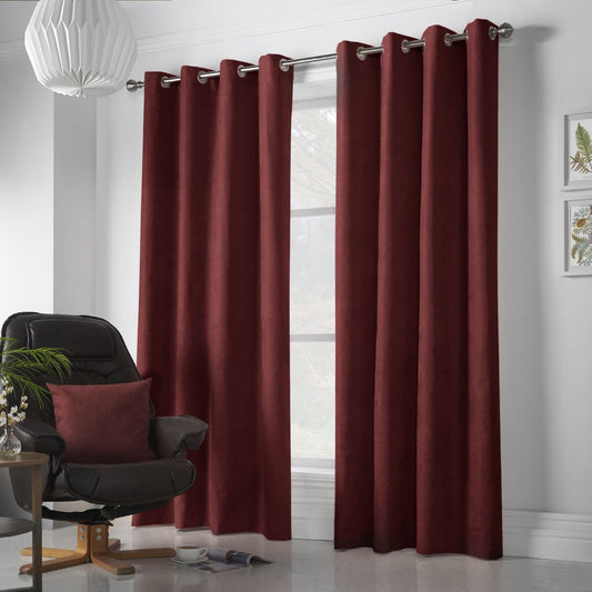 Alan Symonds Velvet Chenille Eyelet Curtains - Red