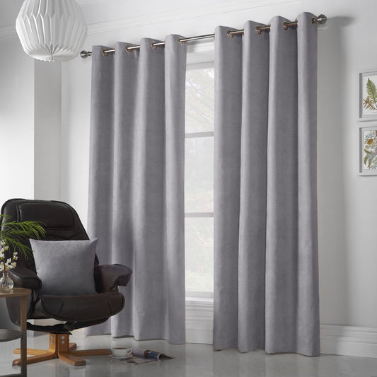 Alan Symonds Velvet Chenille Eyelet Curtains - Silver