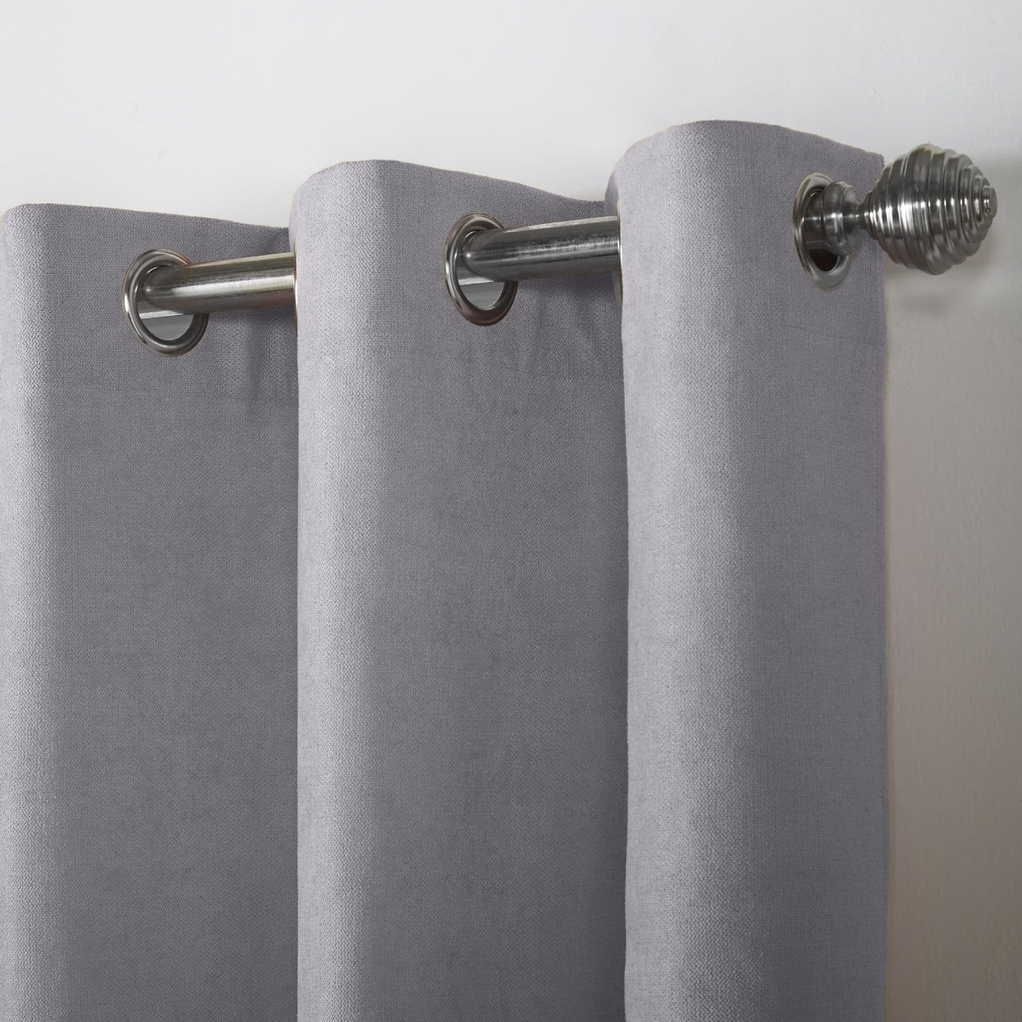 Alan Symonds Velvet Chenille Eyelet Curtains - Silver