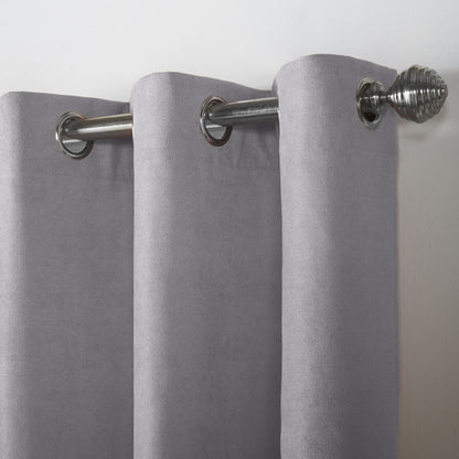 Alan Symonds Velvet Chenille Eyelet Curtains - Silver