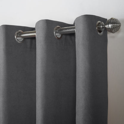 Alan Symonds Velvet Chenille Eyelet Curtains - Slate