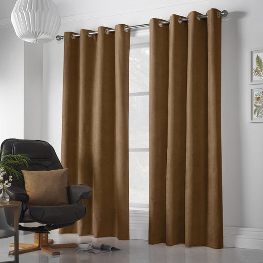 Alan Symonds Velvet Chenille Eyelet Curtains - Tan