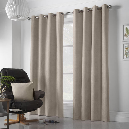 Alan Symonds Velvet Chenille Eyelet Curtains - Taupe