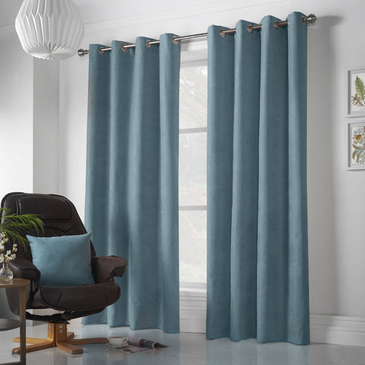 Alan Symonds Velvet Chenille Eyelet Curtains - Teal