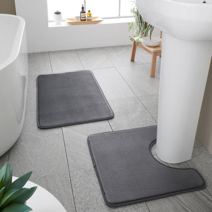 Catherine Lansfield Anti-Bacterial Memory Foam Bath Mat and Pedestal Set - Charcoal