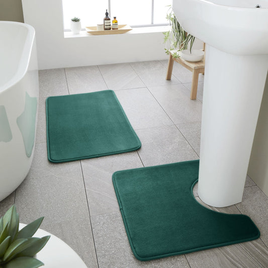 Catherine Lansfield Anti-Bacterial Memory Foam Bath Mat and Pedestal Set - Forest Green