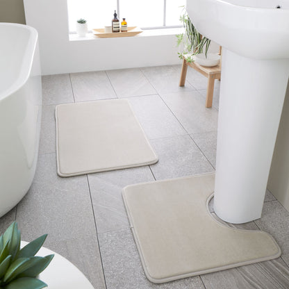 Catherine Lansfield Anti-Bacterial Memory Foam Bath Mat and Pedestal Set - Natural