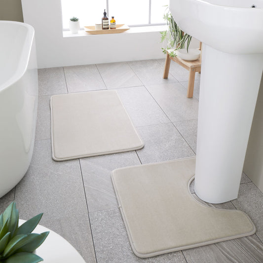 Catherine Lansfield Anti-Bacterial Memory Foam Bath Mat and Pedestal Set - Natural