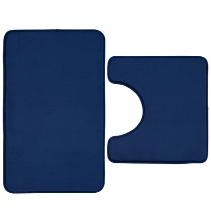 Catherine Lansfield Anti-Bacterial Memory Foam Bath Mat and Pedestal Set - Navy