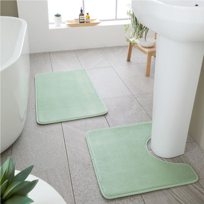 Catherine Lansfield Anti-Bacterial Memory Foam Bath Mat and Pedestal Set - Sage Green