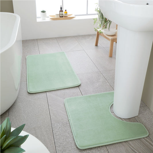 Catherine Lansfield Anti-Bacterial Memory Foam Bath Mat and Pedestal Set - Sage Green