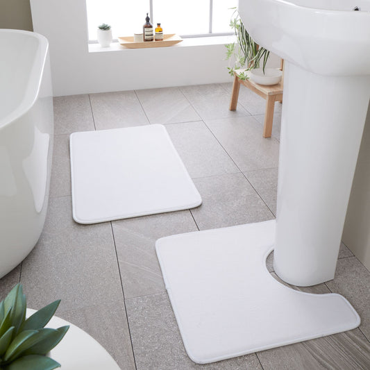 Catherine Lansfield Anti-Bacterial Memory Foam Bath Mat and Pedestal Set - White