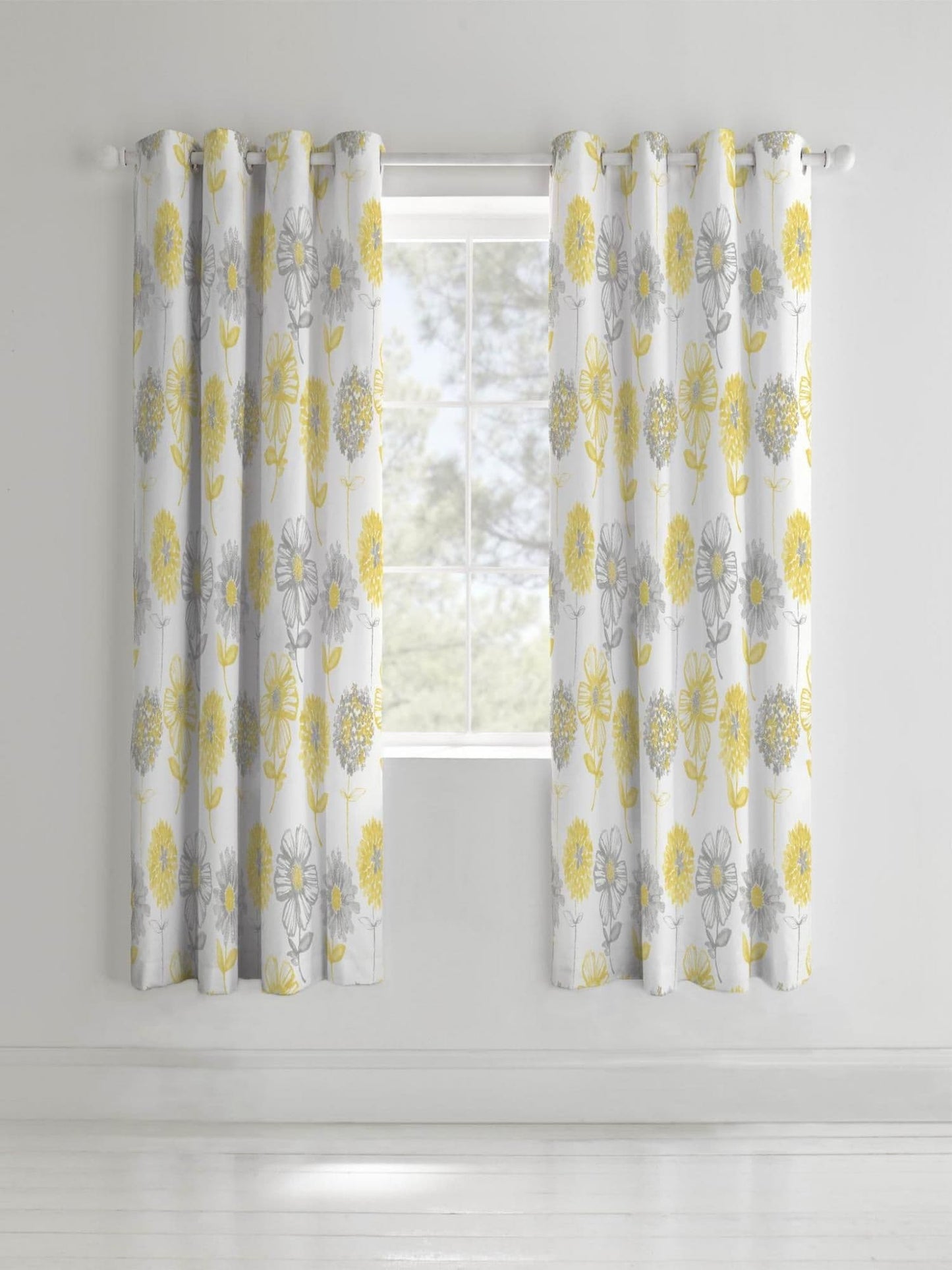 Catherine Lansfield Banbury Floral Eyelet Curtains - Yellow