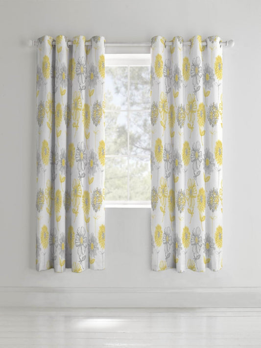 Catherine Lansfield Banbury Floral Eyelet Curtains - Yellow