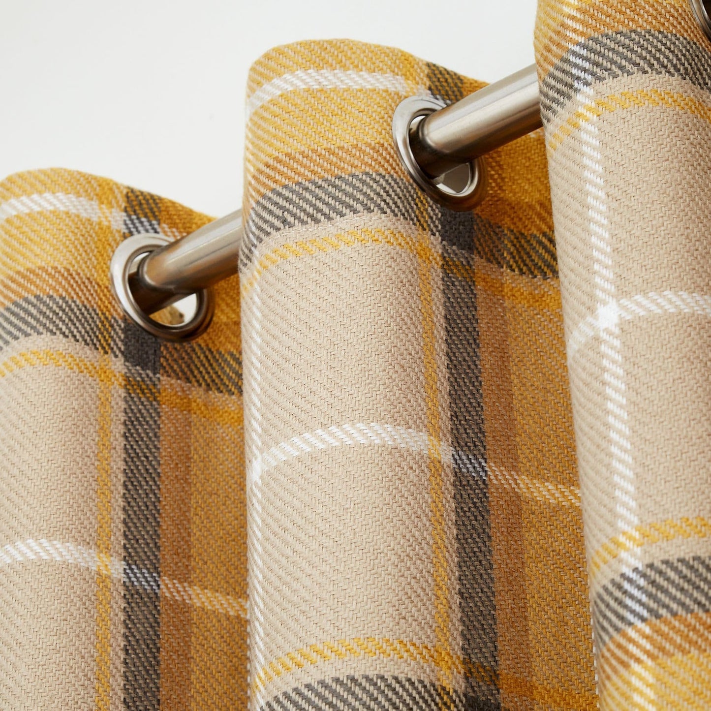 Catherine Lansfield Brushed Heritage Check Eyelet Curtains - Ochre