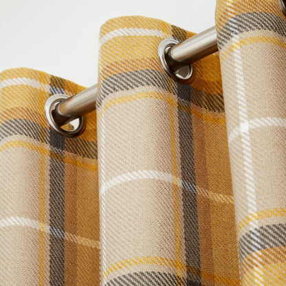 Catherine Lansfield Brushed Heritage Check Eyelet Curtains - Ochre