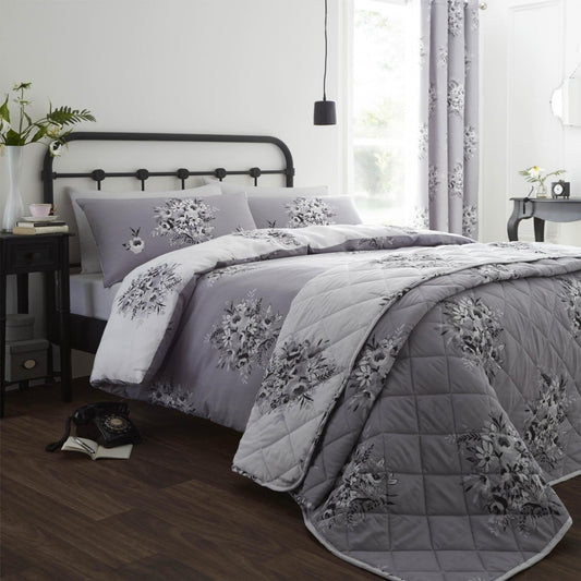 Catherine Lansfield Floral Bouquet Duvet Cover Set - Grey