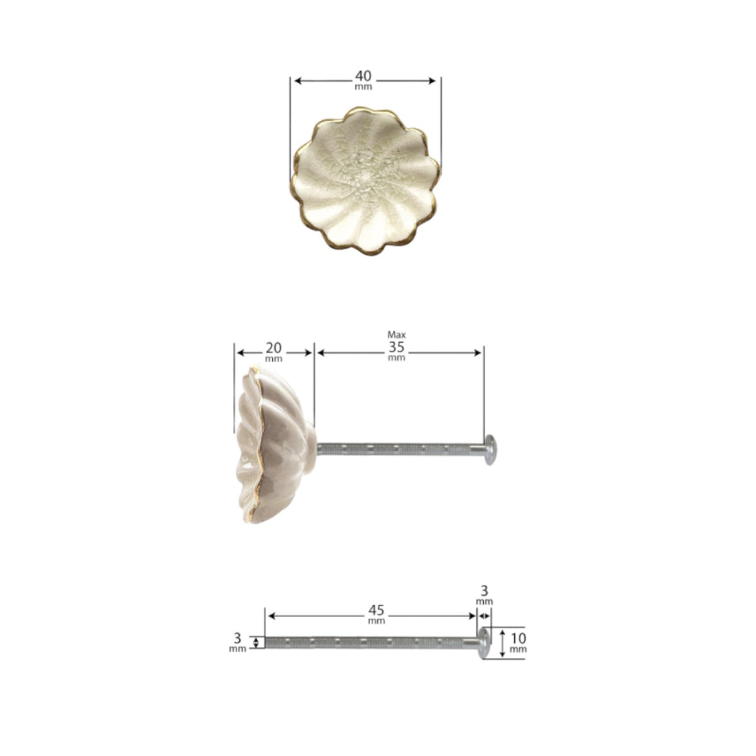 Laura Ashley Scalloped Drawer Pulls (Pack of 4) - Off White & Gold